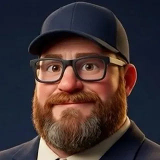 Jereme Pelt, drawn in a ball cap and glasses