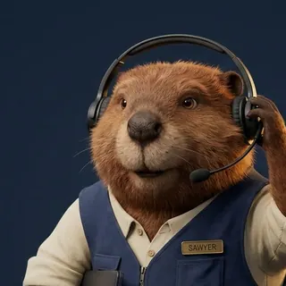 Sawyer, drawn as a beaver in a work vest and headset